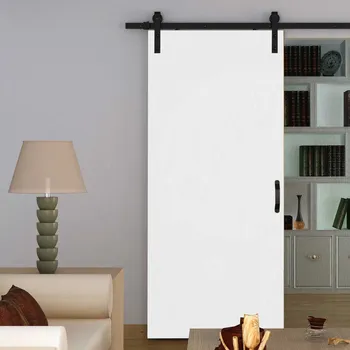 Porte coulissante en bois, 77x206cm, porte intérieure pleine, bois blanc, rail apparent noir