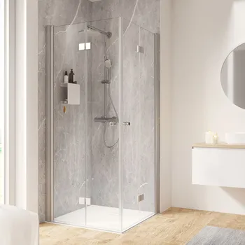 800x800 mm, 2000 mm, Charnière, Alu argenté, Transparent