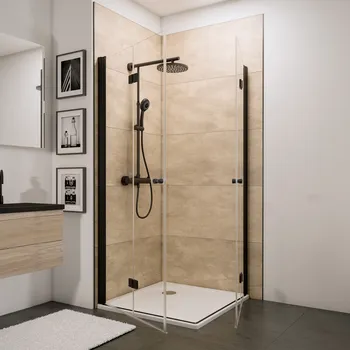 800x800 mm, 1920 mm, Charnière, Noir mat, Transparent anticalcaire