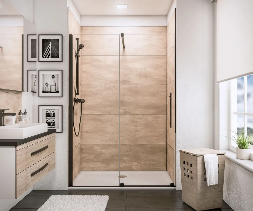 1200-2000 mm, Noir mat, Transparent anticalcaire, Élément fixe: droite / gauche