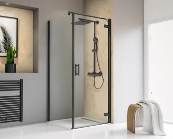 800x800 mm, 2000 mm, Charnière battante sur profilé, Noir mat, Transparent anticalcaire, Côté du montage: droite / SW gauche