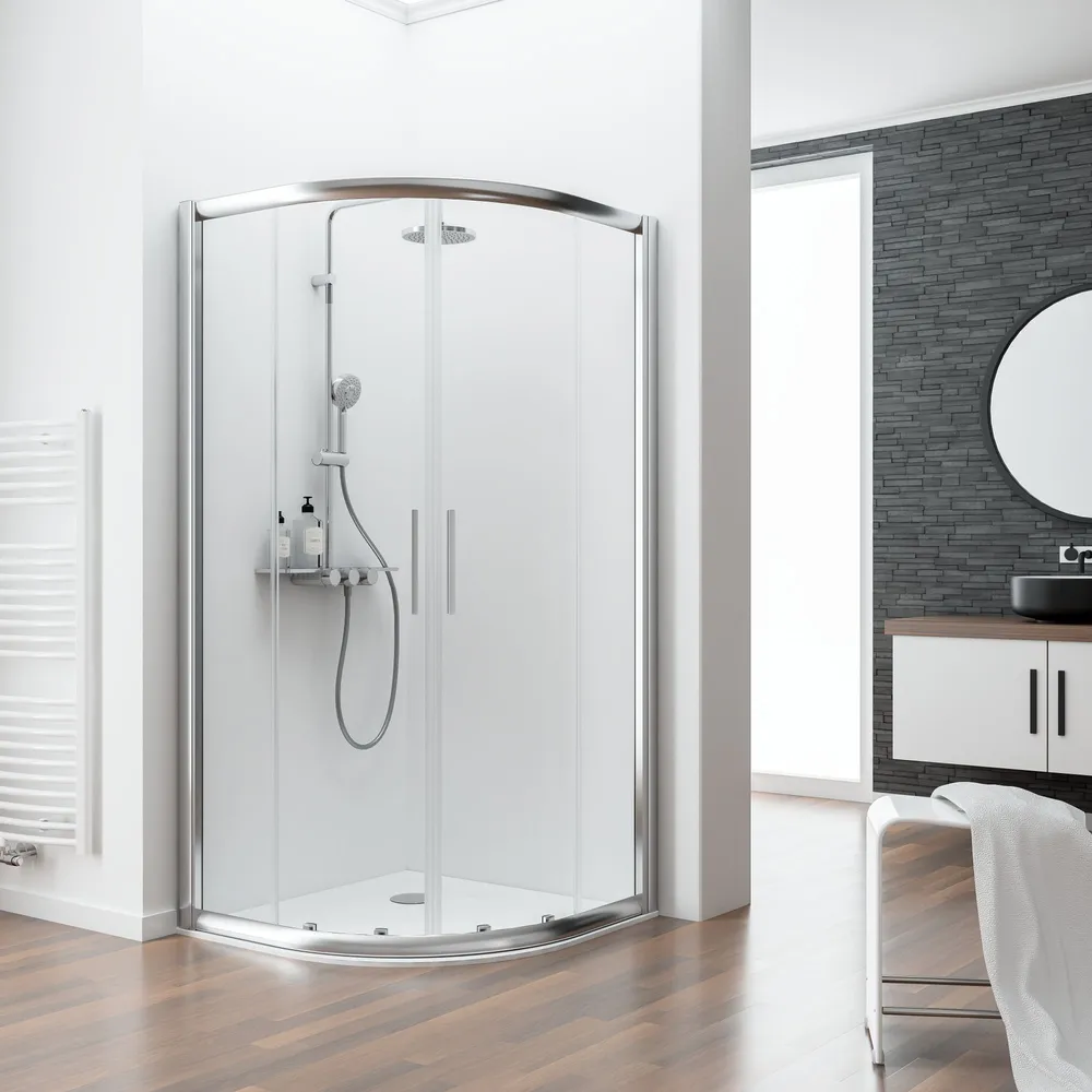 800x800 mm, 1850 mm, Aspect chromé, Transparent