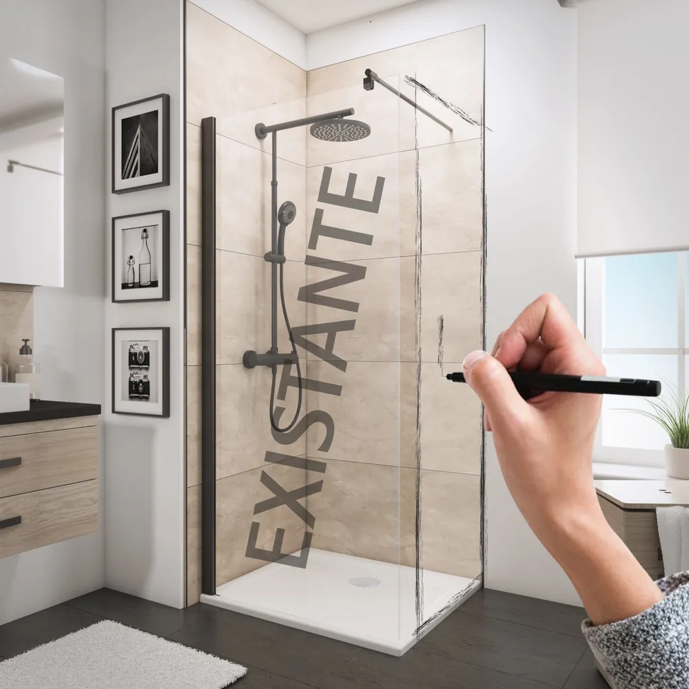 2000 mm, Aspect chromé, Transparent anticalcaire, Côté du montage: gauche