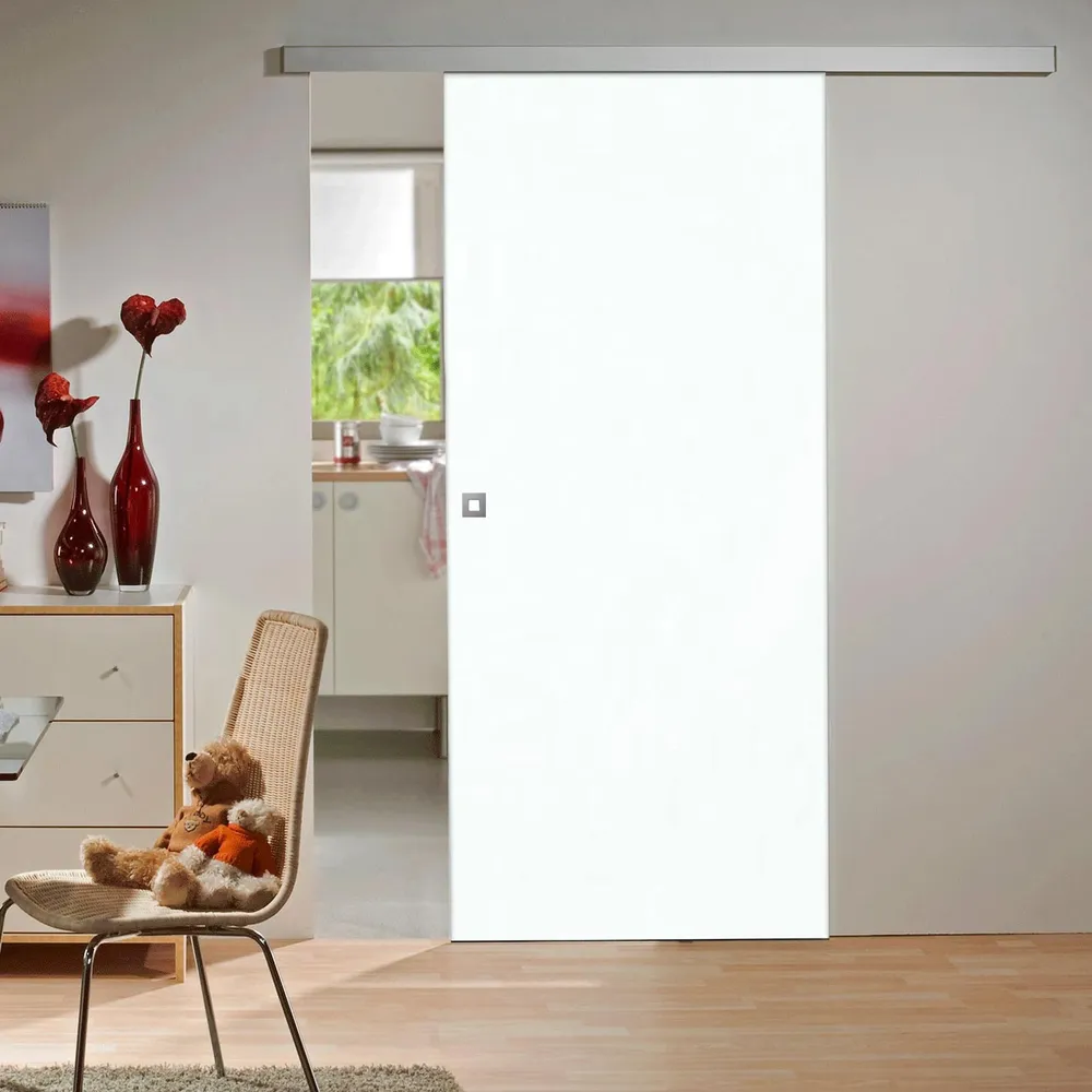 Porte intérieure coulissante en bois, 75x203cm, porte intérieure pleine, bois blanc, poignée carrée
