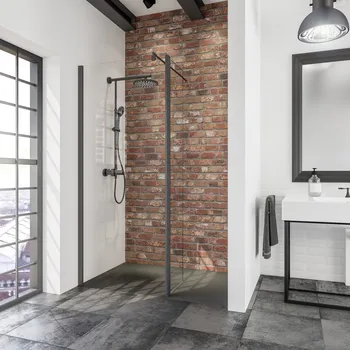 500-1400 mm, Noir mat, Transparent anticalcaire, Côté du montage: droite