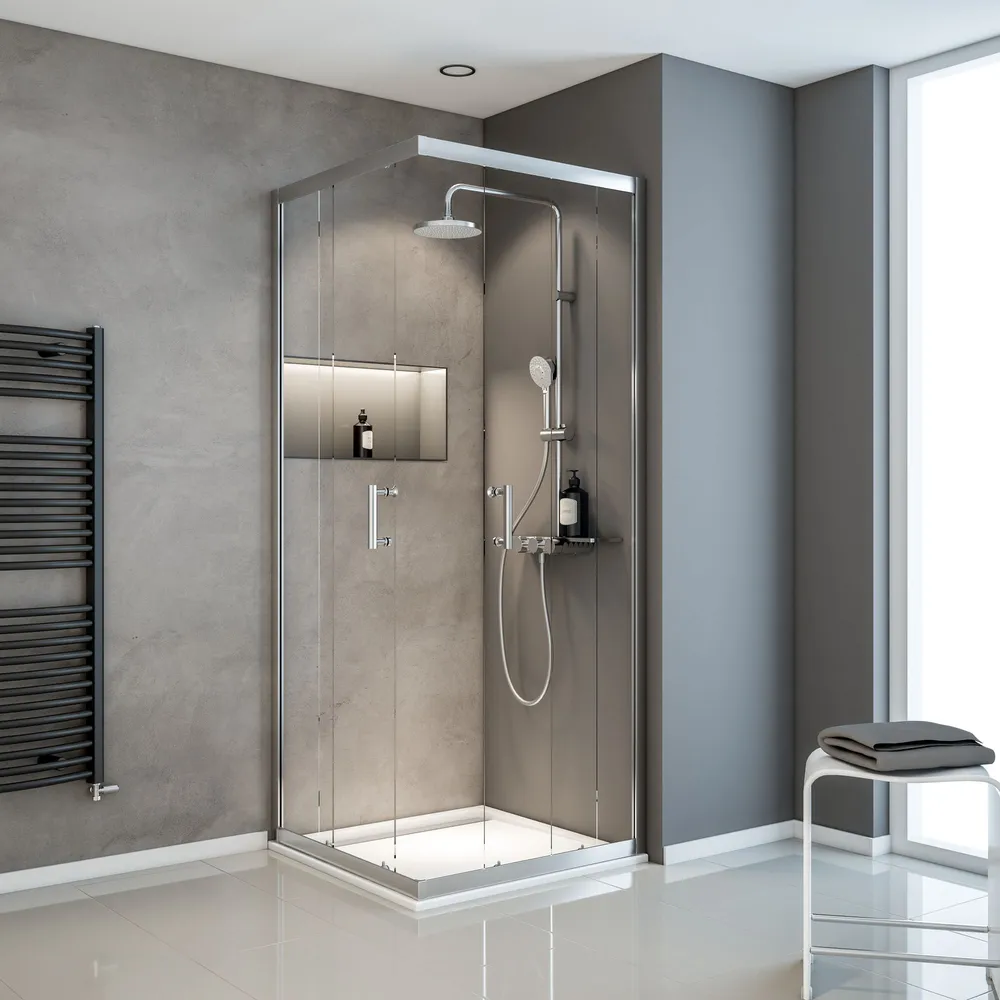 800x800 mm, 1900 mm, Aspect chromé, Transparent