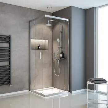 800x800 mm, 1900 mm, Aspect chromé, Transparent