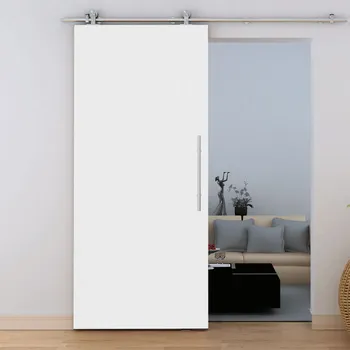 Porte coulissante en bois, 77x206cm, porte intérieure pleine, bois blanc, rail apparent, poignée barre, double amortisseur Softclose