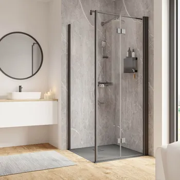 900x900 mm, 2000 mm, Charnière, Noir mat, Transparent anticalcaire, Côté du montage: droite / SW gauche